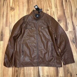 XRay Jeans Faux Leather Jacket Mens XL Brown Cafe Racer Moto Zip Biker NWT